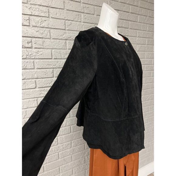 Isaac Mizrahi Women Black Leather Overlay Peplum Jacket Size 22W - Picture 4 of 11